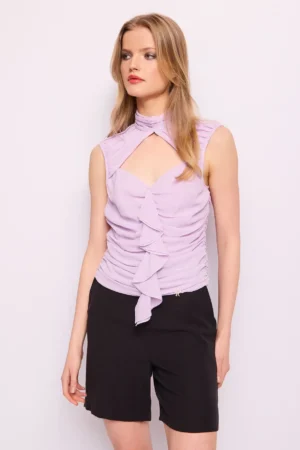 Top lila de georgette