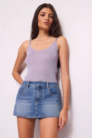 Top lila de punto de lúrex