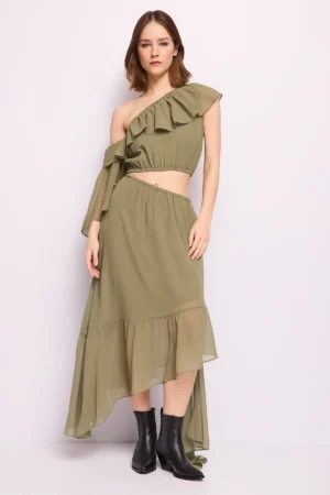 Vestido asimetrico en georgette