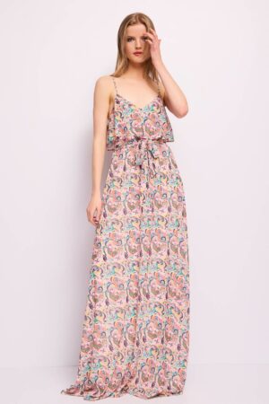 Vestido largo en georgette estampado